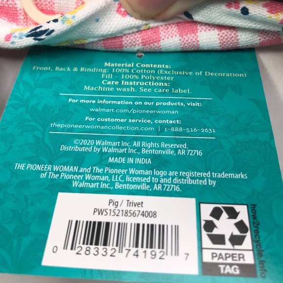 Set of 2 Pioneer Woman Trivet Pot Holder Pig and Horse Quilted 10" New - Picture 5 of 11